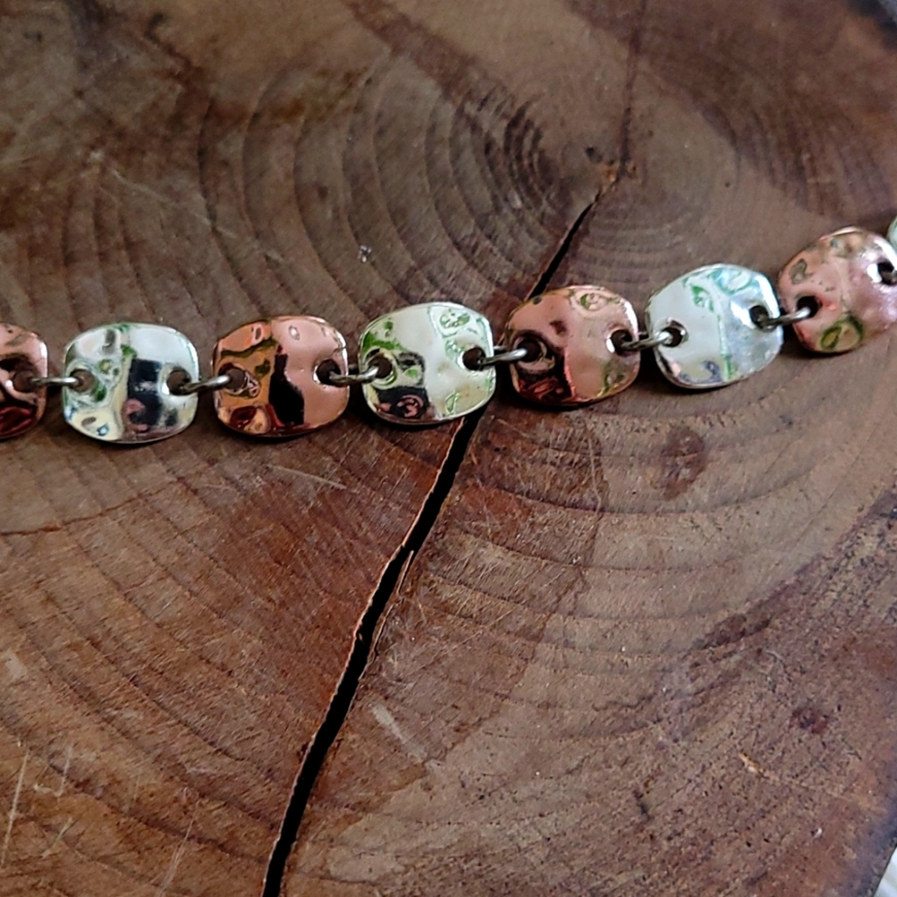 Silver and copper hammered detail link braclet